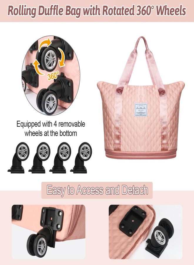 SZSJA Rolling Duffle Bag with Wheels and Handle, Expandable Travel Duffel Bag Luggage Bag, Foldable Travel Bag with Wheels Rolling Carry on Bags, Large Wheeled Luggage, Pink - Image 3